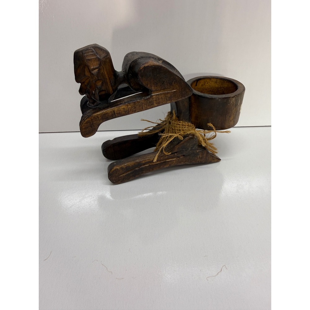 Vintage Hand Carved Wood Kneeling Figure Indonesia Folk Art Sculpture Brown